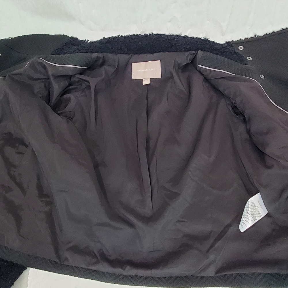 Black Boucle Moto Jacket, Banana Republic, 10, Womens, Funnel Neck, Wool Blend - Picture 12 of 12